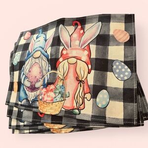 Easter Gnome Black & White Buffalo Plaid Kitchen Placemats (Set of 4) - Like New